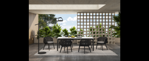 Casa Padrino Luxus Garten Essgruppe Sandfarben / Schwarz 7-teilig 100 x H. 76 cm - Wetterfest und hochwertig verarbeitet - Moderne Garten M�bel - Luxus Qualit�t