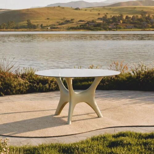 Casa Padrino Luxus Garten Esstisch mit Glasplatte Matt Gr�n  140 cm - Garten M�bel