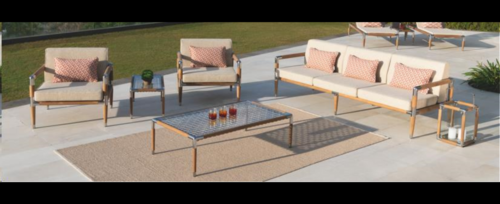 Casa Padrino Luxus Garten Lounge Set Beige 5-teilig 221.5 x 80 x H. 76 cm - Wetterfest und hochwertig verarbeitet - Moderne Garten M�bel - Luxus Qualit�t