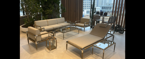 Casa Padrino Luxus Garten Lounge Set Beige 5-teilig 221.5 x 80 x H. 76 cm - Wetterfest und hochwertig verarbeitet - Moderne Garten M�bel - Luxus Qualit�t
