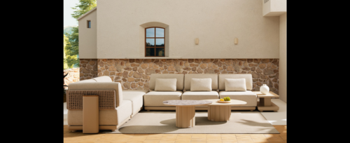 Casa Padrino Luxus Garten Lounge Set Sandfarben / Schwarz 8-teilig 100 x 90 x H. 84.5 cm - Wetterfest und hochwertig verarbeitet - Moderne Garten M�bel - Luxus Qualit�t