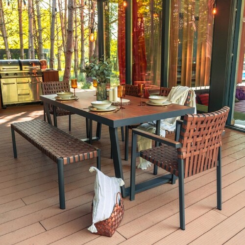 Casa Padrino Luxus Garten M�bel Set Braun / Grau - 1 Gartentisch & 4 Gartenst�hle & 1 Gartenbank