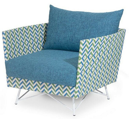 Casa Padrino Luxus Gartensessel Blau / Gr�n / Wei� 100 x 86 x H. 70 cm - Handgewebter Wetterbest�ndiger Sessel - Garten Terrassen Hotel Pool Sessel M�bel - Luxus Qualit�t