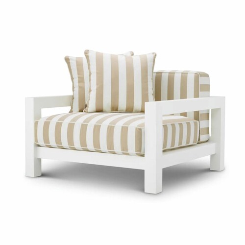 Casa Padrino Luxus Outdoor Garten Sessel Matt Wei� / Beige 101 cm - Luxus Garten M�bel