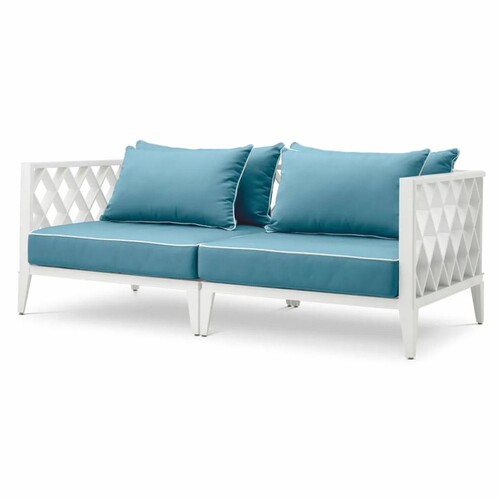 Casa Padrino Luxus Garten Sofa Wei� / Hellblau 186 cm - Outdoor Garten M�bel
