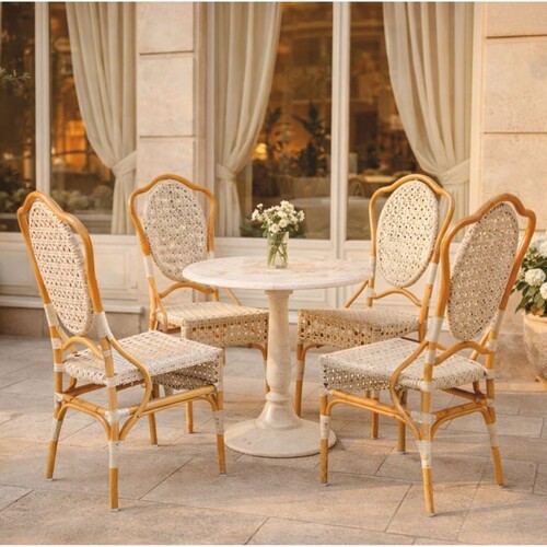 Casa Padrino Luxus Garten Stuhl 4er Set Hellgrau / Naturfarben - Outdoor M�bel