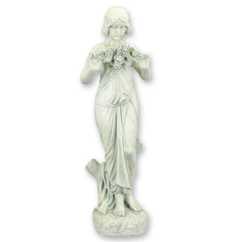 Casa Padrino Luxus Gartenfigur M�dchen mit Blumengirlande Antikwei� H. 197 cm - Gro�e Deko Skulptur