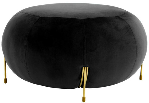 Casa Padrino Luxus Samt Rundhocker Schwarz / Gold  80 x H. 40 cm - Moderner Runder Sitzhocker - Wohnzimmer Hocker - Moderne Wohnzimmer M�bel