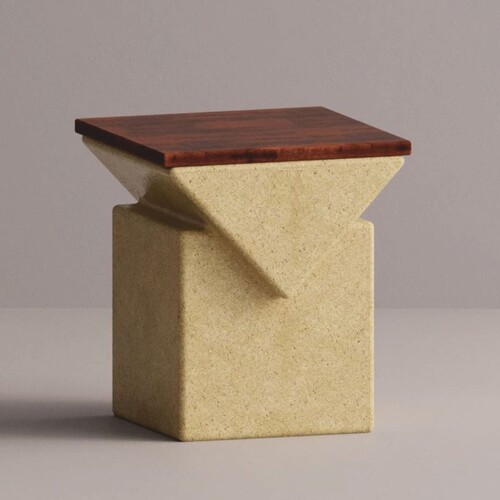 Casa Padrino Luxus Hocker Gelb / Dunkelbraun 45 x 45 x H. 50 cm - Beton M�bel