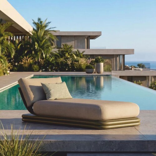Casa Padrino Luxus Gartenliege Beige / Matt Gr�n 200 cm - Luxus Poolliege