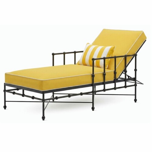 Casa Padrino Luxus Gartenliege mit Armlehnen Schwarz / Gelb 190 cm - Luxus Sonnenliege - Hotel & Garten M�bel VPP