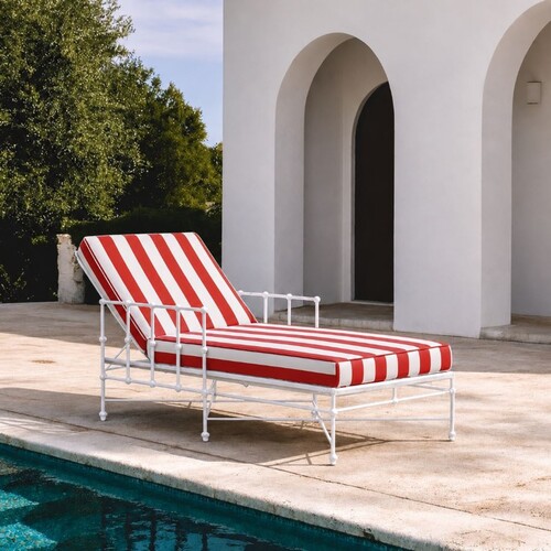 Casa Padrino Luxus Gartenliege mit Armlehnen Wei� / Rot 190 cm - Hotel & Garten M�bel VPP