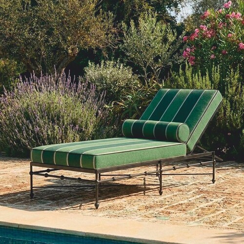 Casa Padrino Luxus Gartenliege Schwarz / Gr�n / Dunkelgr�n 190 cm - Hotel M�bel - Garten M�bel - Terrassen M�bel - Pool M�bel