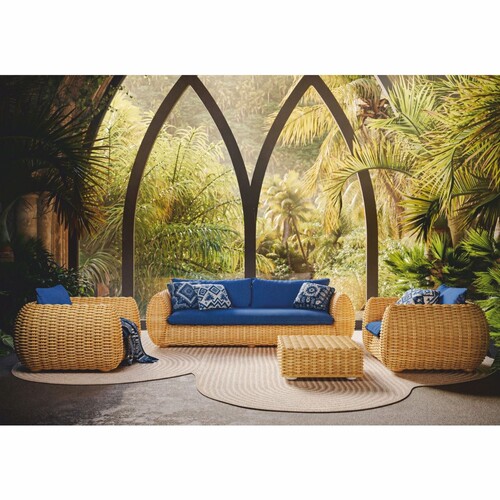 Casa Padrino Luxus Gartenm�bel Set Naturfarben / Blau - Garten & Terrassen M�bel