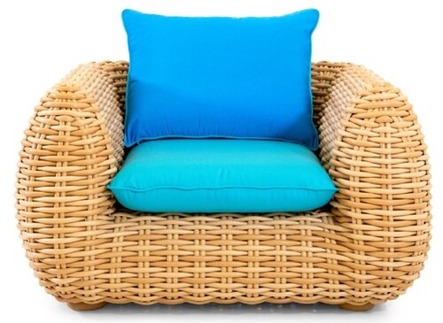 Casa Padrino Luxus Gartensessel Naturfarben / Blau 119 cm