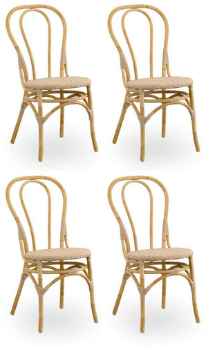 Casa Padrino Luxus Gartenstuhl 4er Set Naturfarben 45 x 56 x H. 88 cm - Moderne Rattan Garten & Terrassen M�bel - Luxus Qualit�t