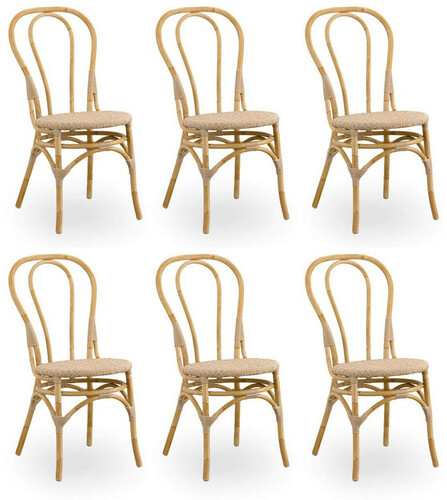 Casa Padrino Luxus Gartenstuhl 6er Set Naturfarben 45 x 56 x H. 88 cm - Moderne Rattan Garten & Terrassen M�bel - Luxus Qualit�t