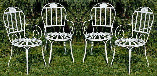 Casa Padrino Jugendstil Garten Stuhl 4er Set Wei� 47 x 47 x H. 94 cm - Handgefertigte Schmiedeeisen St�hle mit Armlehnen - Nostalgische Schmiedeeisen Garten & Terrassen M�bel