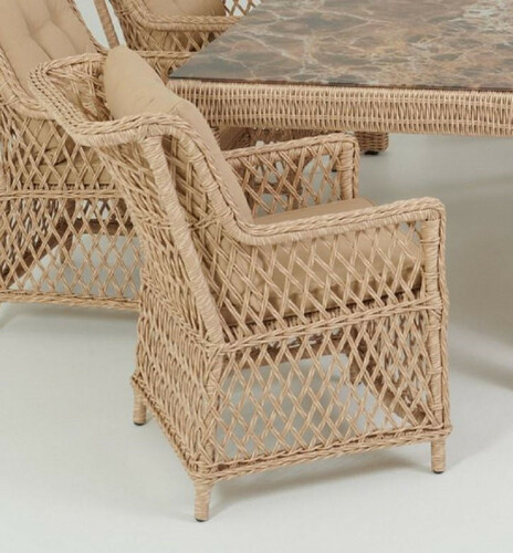 Casa Padrino Luxus Gartenstuhl 6er Set Naturfarben / Beige 57 x 61 x H. 80 cm - Rattan St�hle mit Armlehnen und Kissen - Moderne Rattan Garten & Terrassen M�bel