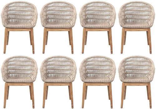 Casa Padrino Luxus Esszimmer Stuhl 8er Set Grau / Naturfarben 60 x 60 x H. 80 cm - Luxus Garten St�hle mit edlem Rattangeflecht - Esszimmer M�bel - Garten M�bel - Rattan M�bel - Luxus M�bel
