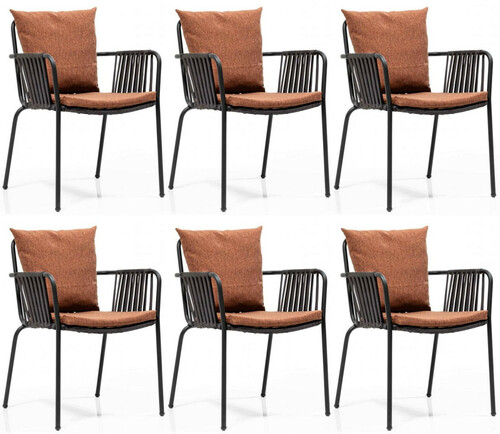 Casa Padrino Luxus Gartenstuhl Set Braun / Schwarz 50 x 45 x H. 82 cm - Moderne Gartenst�hle mit Armlehnen - Garten & Gastronomie M�bel