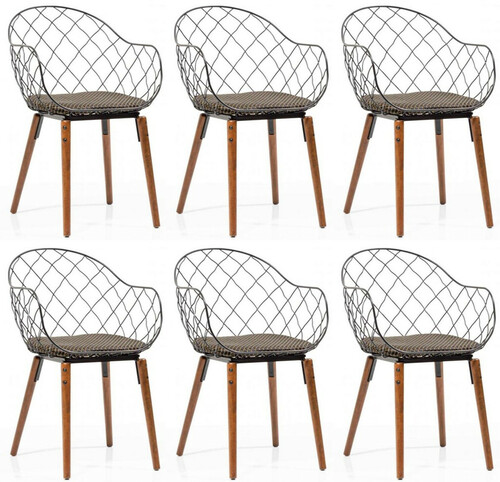 Casa Padrino Luxus Gartenstuhl Set Schwarz / Gold / Grau / Braun 40 x 40 x H. 81 cm - Moderne Gartenst�hle mit Armlehnen - Garten & Gastronomie M�bel