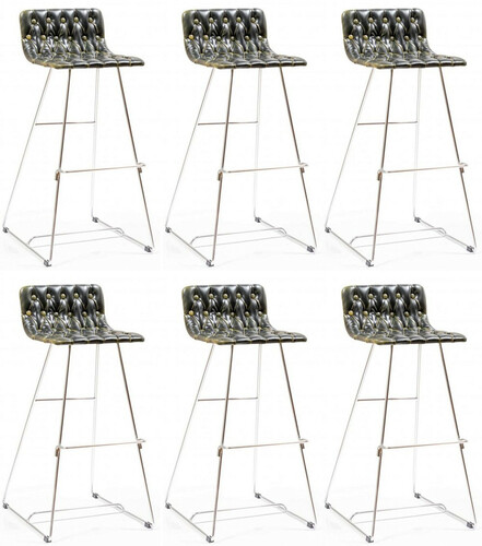 Casa Padrino Luxus Barstuhl Set Schwarz / Gold / Silber 37 x 33 x H. 90 cm - Moderne Barst�hle mit Kunstleder - Garten Gastronomie Bar M�bel