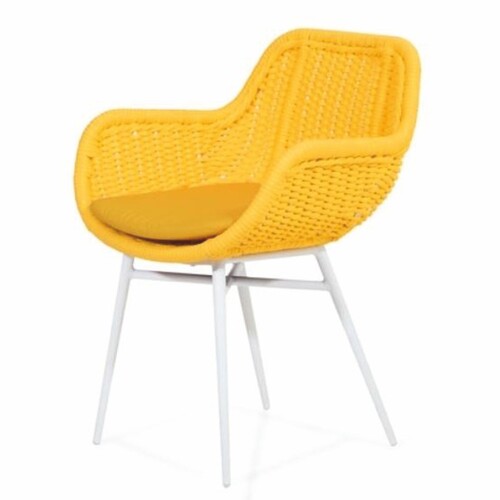 Casa Padrino Luxus Gartenstuhl mit Armlehnen Gelb / Wei� - Garten M�bel