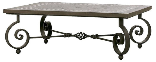 Casa Padrino Luxus Barock Couchtisch Braun / Schwarz 136 x 106 x H. 42 cm - Gartentisch mit Keramik Fliesen Tischplatte und Schmiedeeisen Tischbeinen - Barock Wohnzimmer M�bel - Barock Garten M�bel