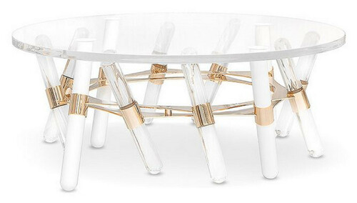 Casa Padrino Luxus Gartentisch Gold  85 x H. 38,5 cm - Runder Wetterbest�ndiger Acryl Couchtisch - Garten M�bel - Hotel M�bel - Luxus Qualit�t