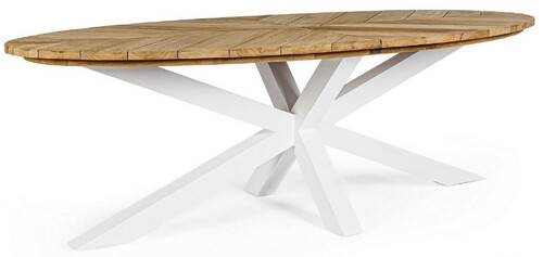Casa Padrino Luxus Gartentisch Naturfarben / Wei� 240 x 110 x H. 77 cm - Ovaler Esstisch mit Teakholz Tischplatte - Garten & Terrassen Tisch - Luxus Garten & Terrassen M�bel
