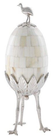 Casa Padrino Luxus Deko Objekt Emu Ei Naturfarben / Silber  12 x H. 33 cm - B�ro Schreibtisch Wohnzimmer Deko Accessoires