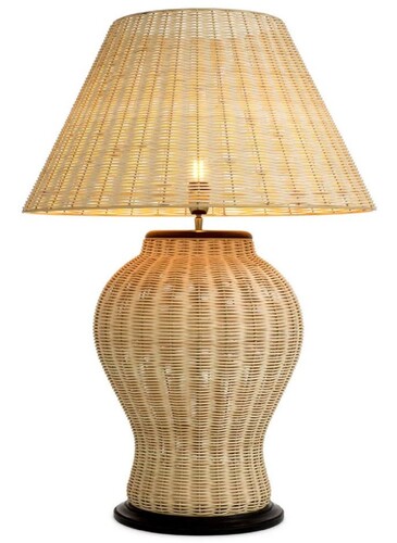 Casa Padrino Luxus Rattan Tischleuchte Naturfarben / Schwarz  66,5 x H. 96,5 cm