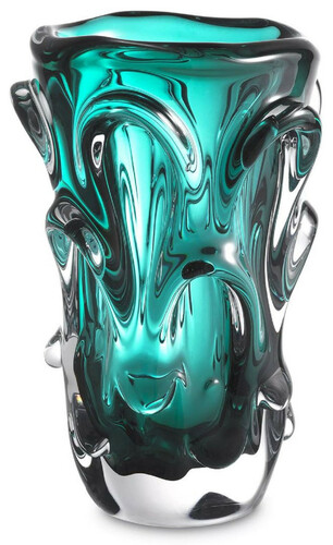 Casa Padrino Luxus Glas Vase T�rkis  20 x H. 31 cm - Moderne Deko Blumenvase - Deko Accessoires - Luxus Kollektion