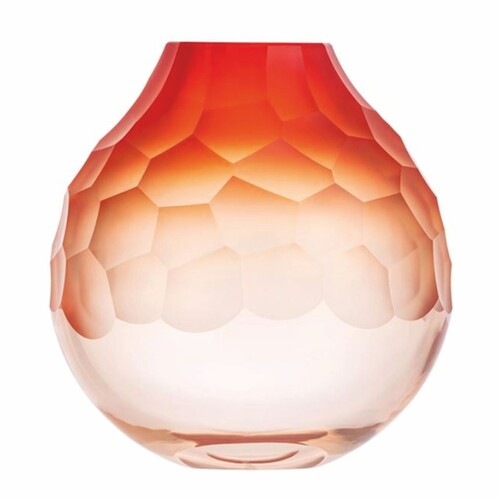 Casa Padrino Luxus Kristallglas Vase Korallenrot  15 x H. 15 cm - Mundgeblasen & Handgeschliffen