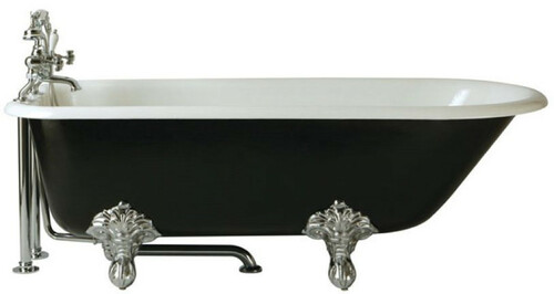 Casa Padrino Luxus Jugendstil Badewanne Wei� / Schwarz / Silber 170 x 77 x H. 61 cm - Freistehende Nostalgische Gusseisen Badewanne - Barock & Jugendstil Badezimmer M�bel