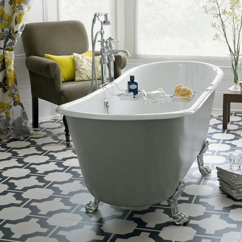 Casa Padrino Luxus Gusseisen Badewanne Hellgrau / Wei� 170 x 68 x H. 67.5 cm - Gebogene freistehende Badewanne - Barock & Jugendstil Badezimmer M�bel