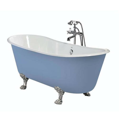 Casa Padrino Luxus Gusseisen Badewanne Hellblau / Wei� 170 x 68 x H. 67.5 cm - Gebogene freistehende Badewanne - Barock & Jugendstil Badezimmer M�bel