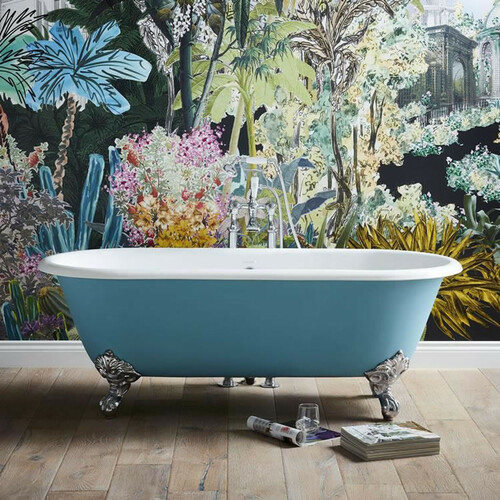Casa Padrino Luxus Gusseisen Badewanne T�rkis / Wei� 178 cm - Gebogene freistehende Badewanne - Barock & Jugendstil Badezimmer M�bel