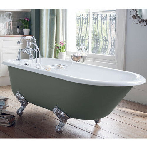 Casa Padrino Luxus Gusseisen Badewanne Hellgrau / Wei� 170 cm - Freistehende Badewanne - Barock & Jugendstil Badezimmer M�bel