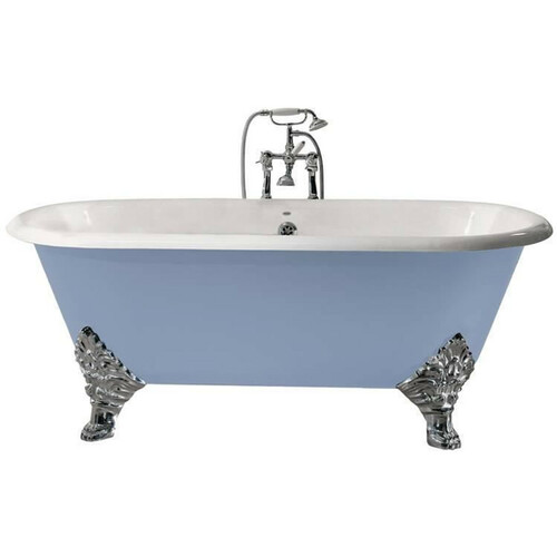 Casa Padrino Luxus Gusseisen Badewanne Hellblau / Wei� 178 cm - Gebogene freistehende Badewanne - Barock & Jugendstil Badezimmer M�bel