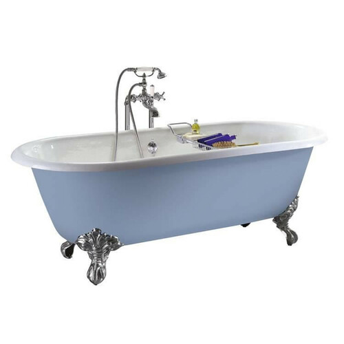 Casa Padrino Luxus Gusseisen Badewanne Hellblau-grau / Wei� 154 cm - Gebogene freistehende Badewanne - Barock & Jugendstil Badezimmer M�bel