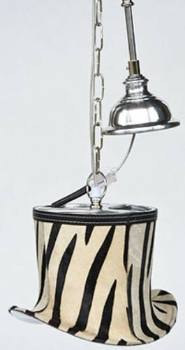 Casa Padrino Designer H�ngeleuchte Schwarz / Wei� / Silber 26 x 21 x H. 18 cm - Pendelleuchte mit dekorativem Hut Lampenschirm im Zebra Look