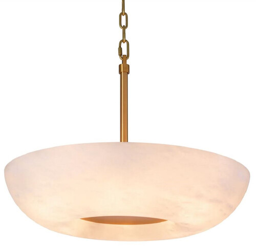 Casa Padrino Luxus H�ngeleuchte Alabaster / Antik Messing  60 x H. 15 cm - Metall H�ngelampe mit rundem Alabaster Lampenschirm - Wohnzimmer H�ngeleuchte - Luxus Leuchten - Luxus Qualit�t