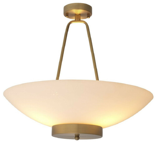 Casa Padrino Luxus H�ngeleuchte Antik Messingfarben / Wei�  59 x H. 52 cm - Runde Stahl H�ngelampe mit Glas Lampenschirm - Luxus Kollektion