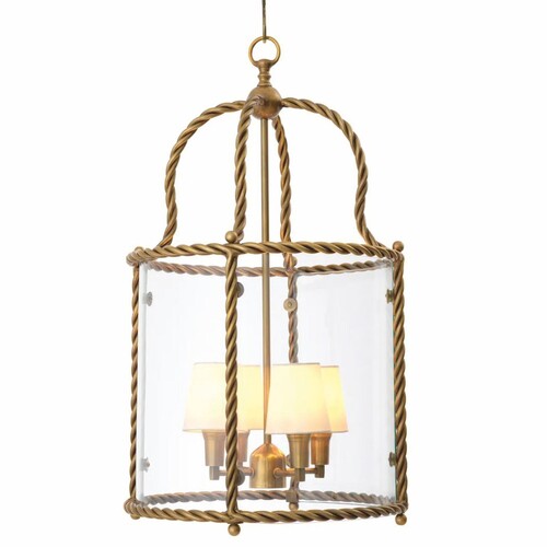 Casa Padrino Luxus H�ngeleuchte Vintage Messing / Wei� H. 72,5 cm - Luxus Qualit�t