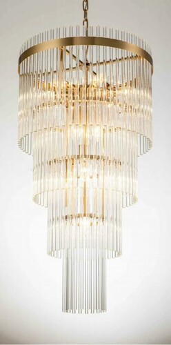 Casa Padrino Luxus H�ngeleuchte Gold  55 x H. 80 cm - Vierstufige Pendelleuchte mit Glasst�ben