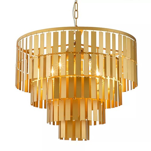 Casa Padrino Luxus H�ngeleuchte Gold  60 x H. 54 cm - F�nfstufige Pendelleuchte mit Metall Lamellen