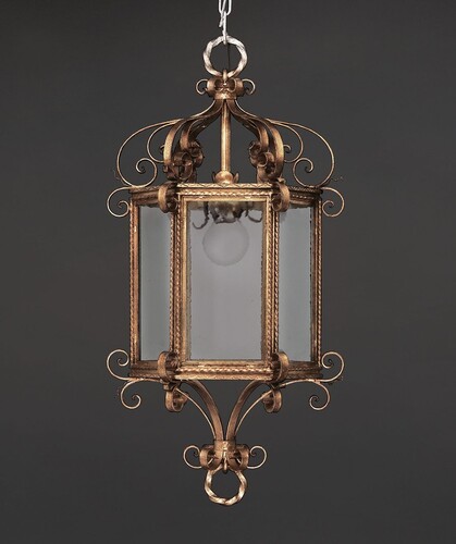 Casa Padrino Luxus H�ngeleuchte Laterne Gold  40 x H. 90 cm - Handgefertigte Laterne aus Schmiedeeisen mit Voluten - Luxus Kollektion - Edel & Prunkvoll