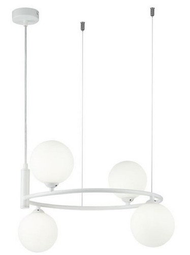 Casa Padrino Luxus H�ngeleuchte Wei� / Wei�  39 x H. 28 cm - Moderne h�henverstellbare Metall H�ngelampe mit runden Glas Lampenschirmen